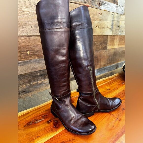 VTG FRYE SHIRLEY CUFFED FASHION RIDING BOOTS DARK BROWN LEATHER US SZ 6 M - Picture 9 of 13